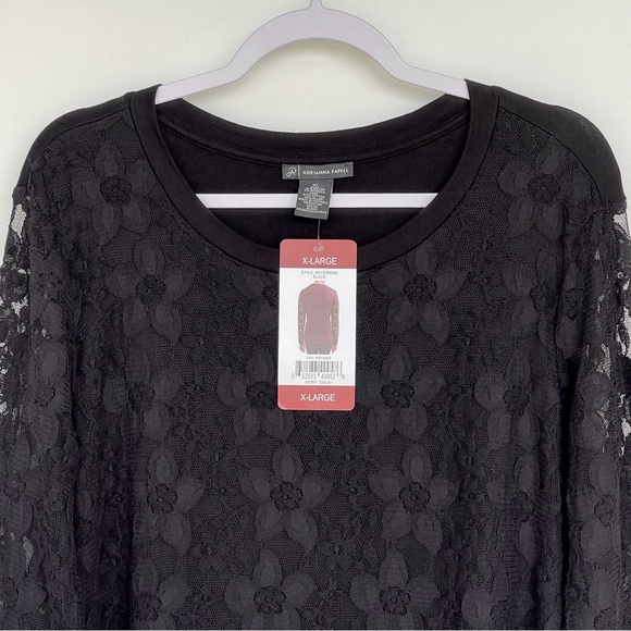 Adrianna Papell Floral Lace Overlay Front Sweatshirt Long Sleeves Round Neck - Picture 6 of 10
